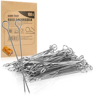 com-four® 100x Rouladennadeln aus Edelstahl - 11 cm lange Fleischspieße rostfrei - Premium Spieße im Set, Rouladenklammern-Ersatz, Rouladenspieße für Rouladen (100 Stück - Nadel)