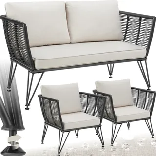 tectake® Garten-Loungeset Sundo Polyrattan im Rope-Design