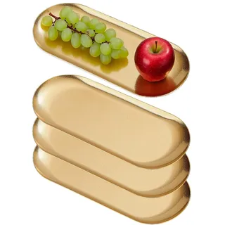 SANQIAHOME 26x11cm Ellipse Vorspeisenteller, 4er Set, dicke Edelstahl Speiseteller,Klein Brotteller Dessertteller für Sushi, Gold