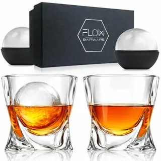 FLOW Barware Twist Whiskygläser 2er-Set, Whiskyglas-Geschenkset mit verdrehtem Design Perfekte Whiskybecher für Scotch, Bourbon Gin & Tonic by