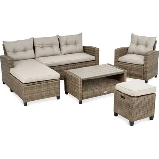 di volio Gartenmöbel DALMIA Beige, Outdoor Lounge Set mit Couchtisch für 6 Personen, Gartenlounge aus wetterfesten Materialien, für Terrasse & Balkon - Beige