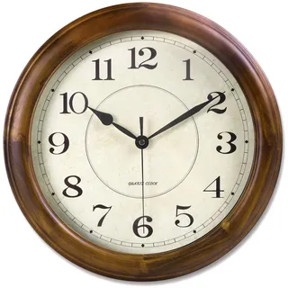 Kesin Wanduhr aus Holz, 35,6 cm, geräuschlos, groß, dekorativ, batteriebetrieben, Nicht tickend, analoge Retro-Uhr für Wohnzimmer, Küche, Schlafzimmer