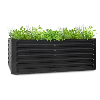 Blumfeldt Hochbeet aus Metall, Wetterfestes Stahl-Hochbeet für Balkon & Garten, Rostfreies Hochbeet Verzinkt, Freistehende Hochbeete 200x60x100 cm, 1200L Pflanzkübel Groß für Blumen, Obst, Gemüse - Grau