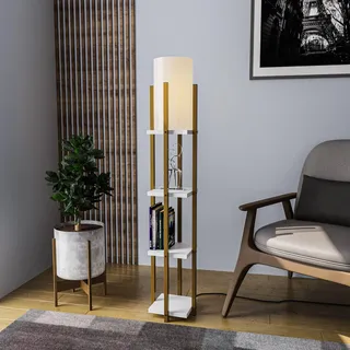 Opviq Elegante Stehleuchte mit Metallgestell, Gold & Weiß, 130 cm hoch | E27-Fassung, max. 40 W, skandinavisches Design | Ideal für moderne Räume