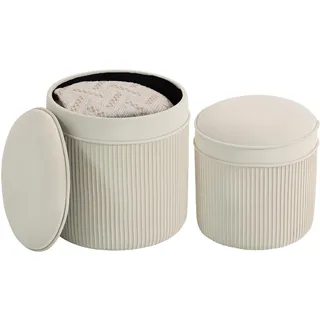 Homcom 2er Set Sitzhocker mit Stauraum Hocker mit Deckel, Runder Fußhocker Polsterhocker mit Samtoptik Ottomane 36 x 36 x 41,5 cm Cremeweiß