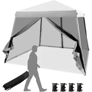 Costway Pop Up Pavillon 3 x 3 m inkl. Seitenteile Blau/Grau/Weiß