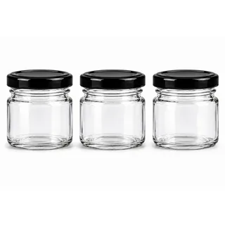 made in home - Mini Gläser 40 ml, Einmachglas, Gewürzgläser mit Schraubdeckel, Sturzglas, Probiergläser, Marmeladengläser, kleine Honiggläser, Rundgläser (Schwarz Deckel, 40)