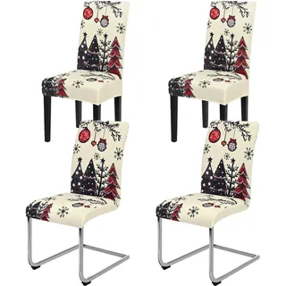 Yugarlibi Weihnachten Stretch Stuhlhussen 4er Set Stuhlbezug Schwingstuhl Universal Weihnachtsbaum Elastische Hussen Abnehmbare Waschbare Stühle Schutz für Esszimmer Hotel Party (4 Stück, Weiß)