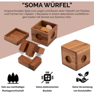 Soma-Würfel Gr. L – 3D Puzzle - Knobelspiel im Holzkasten, 9 cm Kantenlänge