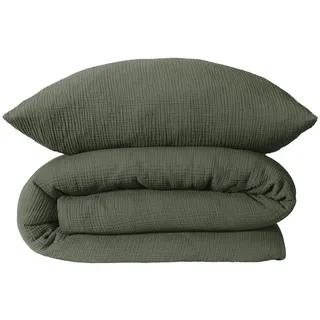 SCHIESSER Molly unifarben Baumwolle Dunkelgrün 155 x 220 cm + 80 x 80 cm