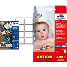 AVERY Zweckform C32015-25 Premium Visitenkarten & C2495-90 Superior Inkjet Fotopapier