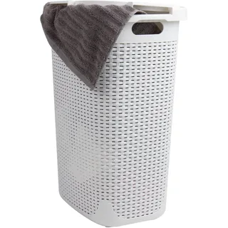 Mind Reader Schmaler Wäschekorb, 60 l, Kunststoff, Weiss/opulenter Garten, Single