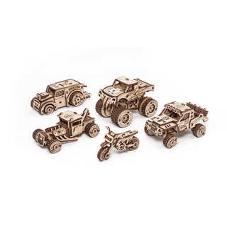 EWA Eco-Wood-Art Vehicles Set 3D Holzpuzzle für Jugendliche und Erwachsene-Mechanisches Transportset Modell-DIY-Bausatz, Selbstmontage, kein Kleber erforderlich-364 Stück, natürlich