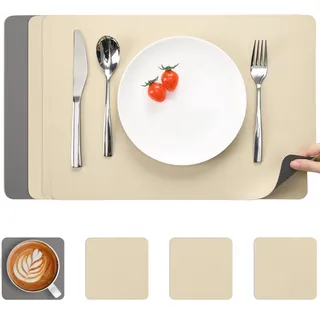 Myir JUN Tischsets abwaschbar doppelseitige Leder Platzsets abwaschbar | 4er Set Tischsets und Untersetzer Platzdeckchen abwaschbar rutschfest umkehrbar Tischsets Lederoptik Untersetzer Teller