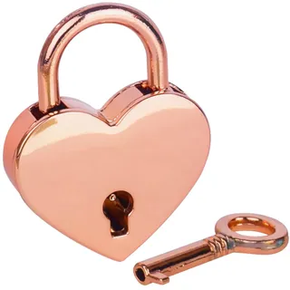 HMF Mini Deko Vorhängeschloss mit Schlüssel in Herzform | 3,9 x 3 x 0,7 cm | Roségold