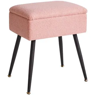 Unyqoos® Schminkhocker mit verstecktem Stauraum, Teddy‐Imitat, dicke Schaumfüllung, Metallbeine, verstellbare Antirutsch‐Kappen, 120 kg, für Schlaf‐ & Wohnzimmer - Rosa