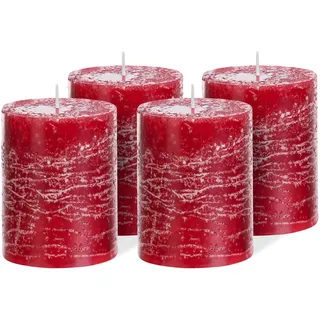 Brandsseller Stumpenkerze 4er Set 7x10 cm Ambientekerzen Weihnachtskerzen Adventskranz Bordeaux