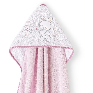 Baby BadePoncho 1x1 m Bademantel Kapuzenbademantel RABIT BEBE rosa, für Neugeborene · 100% Baumwolle