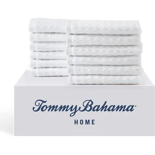 Tommy Bahama - Waschlappen-Set, sehr saugfähige Baumwoll-Badezimmer-Dekor, fusselarm und lichtbeständig (Nordsee-Weiß, 12-teilig)