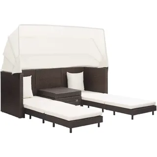 vidaXL Ausziehbares 3-Sitzer-Schlafsofa mit Dach Poly Rattan Braun - Braun