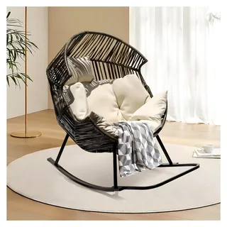 Schaukelstuhl für Innen und Außen, übergroßer PE-Rattan-Eierstuhl mit dickem Kissen, bequemer Loungesessel für Wohnzimmer, Terrasse, Balkon, Veranda, Garten