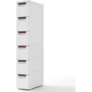 COSTWAY Schmaler Aufbewahrungsschrank für kleinen Raum, rollender Ordnungsschrank mit 3/4/5/6 Schubladen und eingebauten Rädern, Kunststoffwagen weiß - Weiß