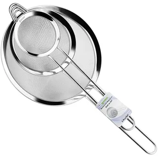 ipow Edelstahl Sieb Küchensieb Set 7/12 / 18cm, feinmaschig Kochsieb für Küche Mehl Quinoa Reis Nudeln Puderzucker und Mehr - mit Verstärktem Griff geschaffen