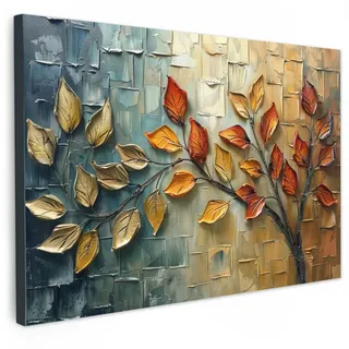MuchoWow Leinwandbild Baum - Abstrakt - Natur - Kunst Wanddeko 90x60 cm , Goldfarben , Textil , Kiefer , Rechteckig , 90x60 cm , FSC 100% , gerahmt , Bilder & Rahmen, Bilder, Leinwandbilder