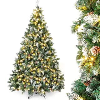 Yorbay künstlicher Weihnachtsbaum mit Beleuchtung weiß Schnee LED Tannenbaum für Weihnachten-Dekoration (150cm)