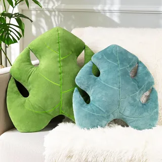 Tone Link. Monstera Deliciosa 3D-Blätter-Kissen, 45,7 cm und 35,6 cm, weiches Plüschkissen, 2 Stück, für Wohnzimmer, Schlafzimmer, Blaugrün und Hellgrün
