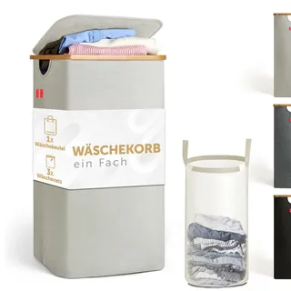 Blumtal Wäschekorb 100L - Wäschesammler mit herausnehmbaren Wäschesack - Wäschekorb schmal - Laundry Baskets - Pfandflaschensammelbehälter - Wäschekorb mit Deckel - Wäschekorb beige - Laundry Bag