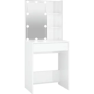 Schminktisch mit LED Hochglanz-Weiß 60x40x140 cm - Weiß