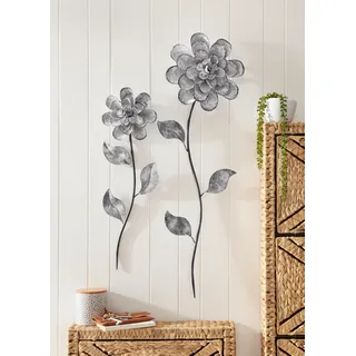 Home affaire Wanddekoobjekt »Blumen«, (2er-Set), Wanddeko, aus Metall, grau