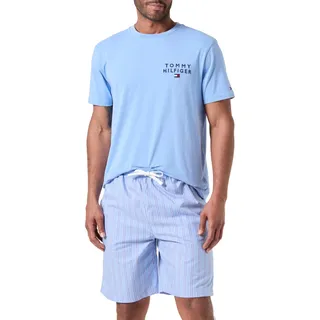 Tommy Hilfiger Herren Pyjama-Set Drawstring Kurz, blau (Cloudy Blue/Sport Stripes), S