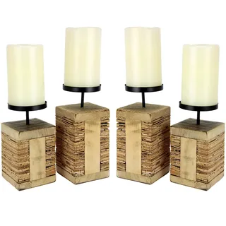 Kerzenhalter Säule aus Holz/Kork Adventskranz Kerzenständer Weihnachtsdeko Stumpenkerze Laterne Landhausstil Antik-Braun Shabby Hohe Terrassendeko Dekoration Natur Kerzen Beleuchtung Kerzenlaterne