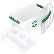 Bild Medizinbox, 5 Fächer, Erste Hilfe Kasten für Hausapotheke, Kunststoff, HxBxT: 14,5 x 30 x 20 cm, weiß/grün