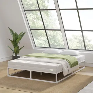 Novilla Bettgestell 160 x 200 cm,Bettrahmen 25 cm Hohe, Bettgestelle mit Lattenrost Holzlattenunterstützung, Stauraum unter dem Bett,Weiß