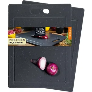 Moritz & Moritz 2x Schneidebretter Kunststoff 36 x 27,5 cm - Schneidebretter BPA frei - Küchenbretter Granitoptik - Cutting Board mit Antirutschfüßen, Eingriffsöffnung - Schneidebrett mit Saftrille