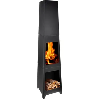 BBQ Collection Terrassenofen Feuerstelle 36 x 36 x 150 cm - Gartenkamin für Brennholz - Gartenofen mit Ascheauffangbehälter und Holzablage - Terassenofen Außen - Kohlenstoffstahl - Schwarz