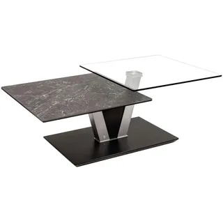Venda Couchtisch , Anthrazit, Silberfarben , Glas, Keramik , Marmoroptik , Säule, Bodenplatte , 65x36-43x118 cm , Wohnzimmer, Wohnzimmertische, Couchtische, Couchtische Marmoroptik