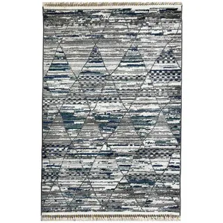 Webteppich , Grau, Weiß, Dunkelblau , Textil , Abstraktes , rechteckig , 120x180 cm , Teppiche und Böden, Teppiche, Webteppiche