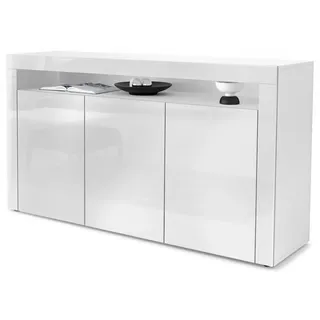 Vladon Sideboard Weiß Hochglanz Holzwerkstoff, 155x92x40 cm, Wohnzimmer, Kommoden, Sideboards,