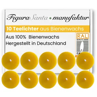 Figura Santa® Teelichter Bienenwachs 10er Set Premium Bienenwachskerzen mit angenehmen Duft | Teelichter Weihnachten | Lange Brenndauer & ohne Hülle