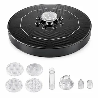 VIFERR Solar Springbrunnen für Außen,3W Solar Teichpumpe,Solar Schwimmender Fontäne Pumpe mit LED und 8 Transparenten Düsen,für Garten,Teich,Vogel-Bad