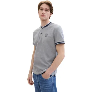 TOM TAILOR Herren Basic Piqué Poloshirt mit Stehkragen, navy white two tone pique, XXL