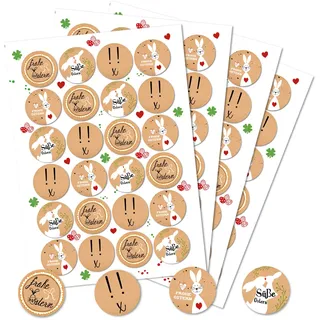 Logbuch-Verlag 96 Osteraufkleber Kraftpapier Optik 4 cm beige weiß rot Osterhase Frohe Ostern Text Aufkleber rund selbstklebend