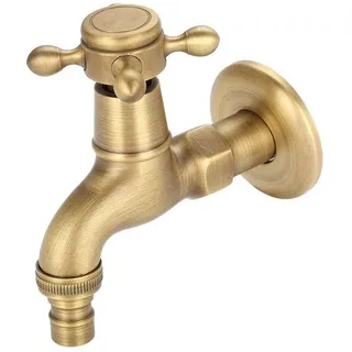 Unyqoos® Wandarmatur aus massivem Messing mit Vintage-Optik für Küche & Waschküche, wandmontiert, G12-Gewinde, Einhandbedienung - Gold