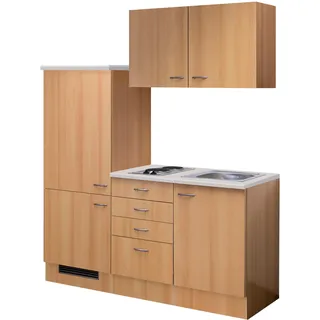 Flex-Well Pantryküche »Nano«, Gesamtbreite 160 cm, mit Einbau-Kühlschrank, Kochfeld und Spüle etc. braun