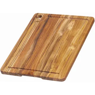 TeakHaus Marine Schneidebrett Holz mit Saftrille M | 41 x 30,5 x 2 cm | Küchenbrett Holz mit Aufhängung | Nachhaltiges, FSC-zertifiziertes Teakholz | Holzbrett Küche für Gemüse & Fleisch