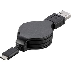 PremiumCord Wickelkabel USB-C 3.1 auf USB 2.0 Verbindungskabel 1m, Lade- und Datenkabel, USB 3.1 Typ C Stecker auf USB 2.0 Typ A Stecker, 3X geschirmt, Farbe schwarz, Länge 1m, ku31cn1bk